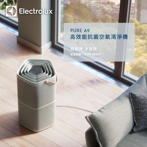 Electrolux 伊萊克斯 Pure A9 高效能抗菌空氣清淨機 (淺灰 PA91-406GY) 適用15坪內