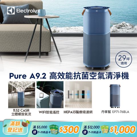 Electrolux 伊萊克斯 Pure A9.2 高效能抗菌空氣清淨機 (EP71-76BLA 丹寧藍) 適用29坪空間