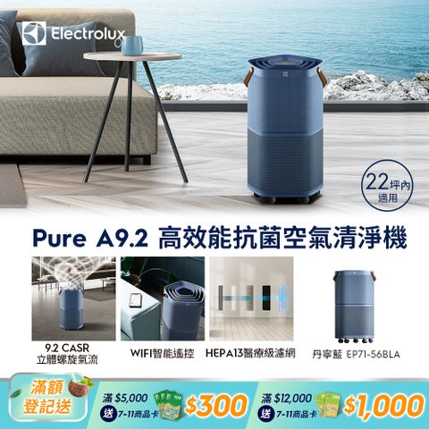 Electrolux 伊萊克斯 Pure A9.2 高效能抗菌空氣清淨機 (EP71-56BLA丹寧藍) 適用22坪空間