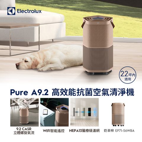 Electrolux 伊萊克斯 Pure A9.2 高效能抗菌空氣清淨機(EP71-56WBA 奶茶棕)適用22坪空間