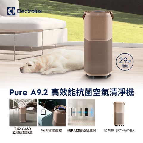 Electrolux 伊萊克斯 Pure A9.2 高效能抗菌空氣清淨機(EP71-76WBA 奶茶棕)適用29坪空間