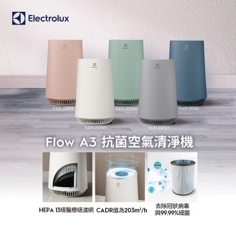 Electrolux 伊萊克斯 Flow A3 抗菌空氣清淨機(五色) HEPA 13醫療級濾網/適用8坪