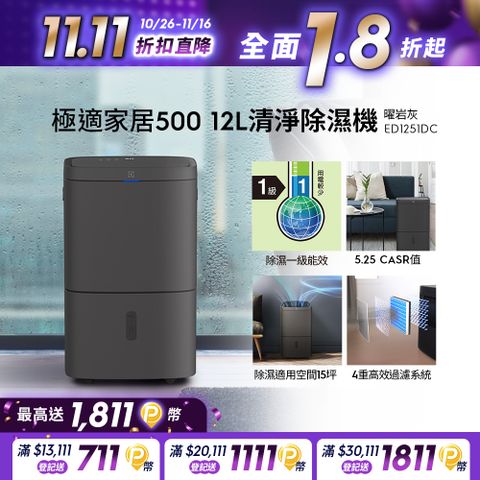 Electrolux 伊萊克斯 極適家居500 12L清淨除濕機(ED1251DC) 除濕一級能效/HEPA濾網