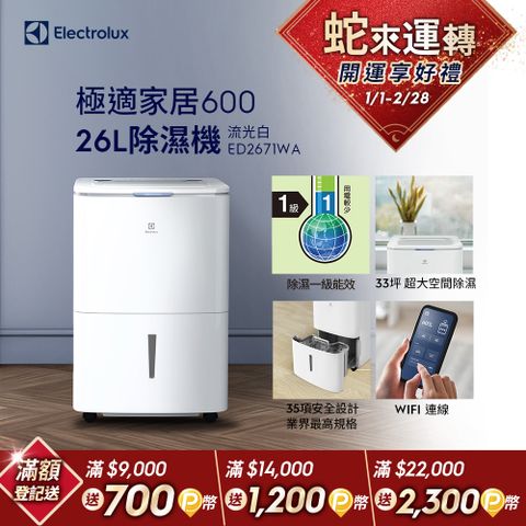 【Electrolux 伊萊克斯】26L極適家居600除濕機 流光白(ED2671WA)