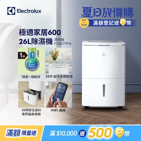 【Electrolux 伊萊克斯】26L極適家居600除濕機 流光白(ED2671WA)