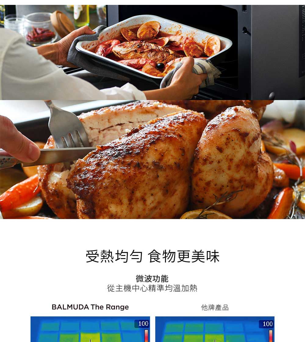 受熱均勻 食物更美味微波功能從主機中心精準均溫加熱BALMUDA The Range100他牌產品100