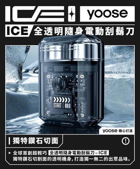 yoose 有色 ICE 全透明防水隨身電動刮鬍刀