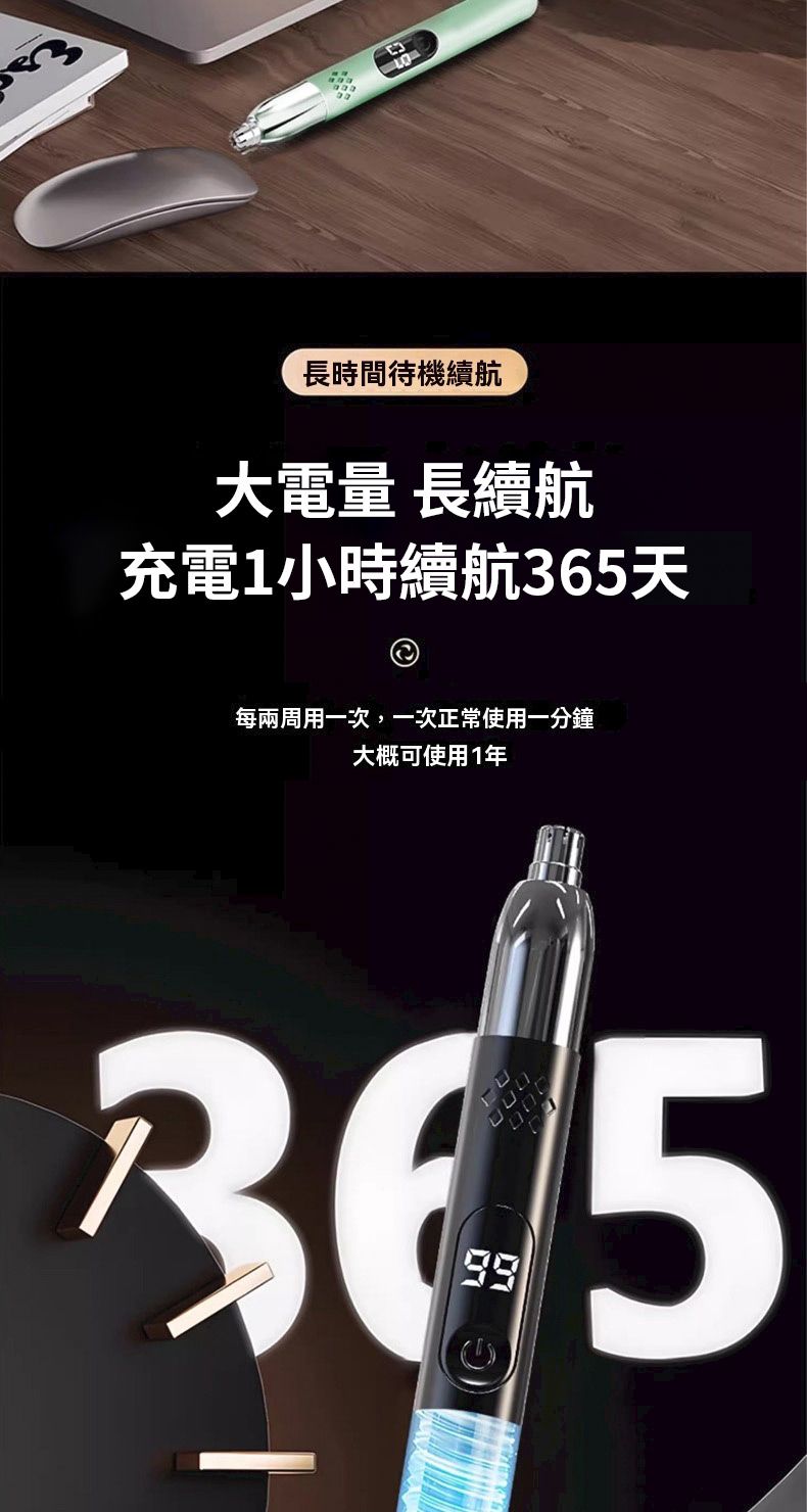 長時間待機續航大電量 長續航充電1小時續航365天每兩周用一次,一次正常使用一分鐘大概可使用1年