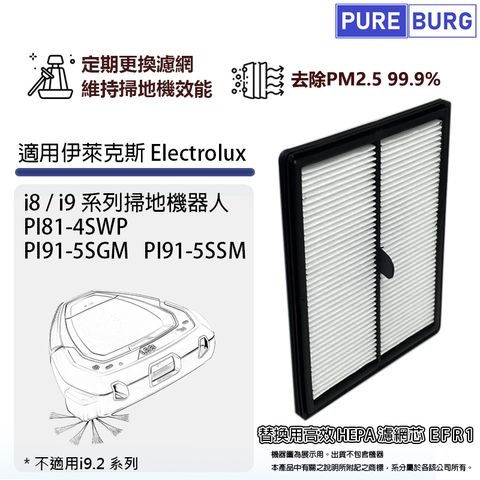 適用伊萊克斯Electrolux Pure i8/i9系列Pi81-4SWP PI91-5SSM Pl91-5SGM掃地機器人HEPA濾網濾芯
