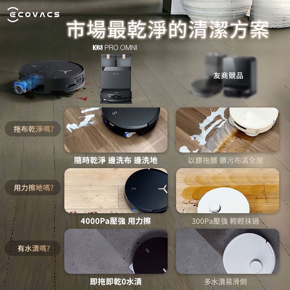 ECOVACS 科沃斯 DEEBOT X8 PRO OMNI滾筒活洗旗艦掃拖機器人(活水拖地/雙恆貼邊/防纏繞)
