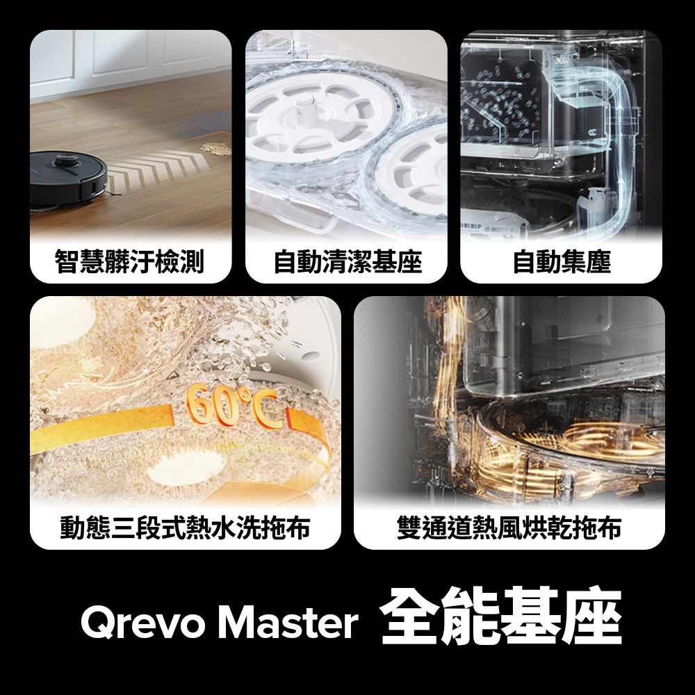 Roborock 石頭科技 Qrevo Master掃地機-黑曜霸主(AI全能雙臂/截斷毛髮/自清潔基座/60度熱水洗/熱風烘)