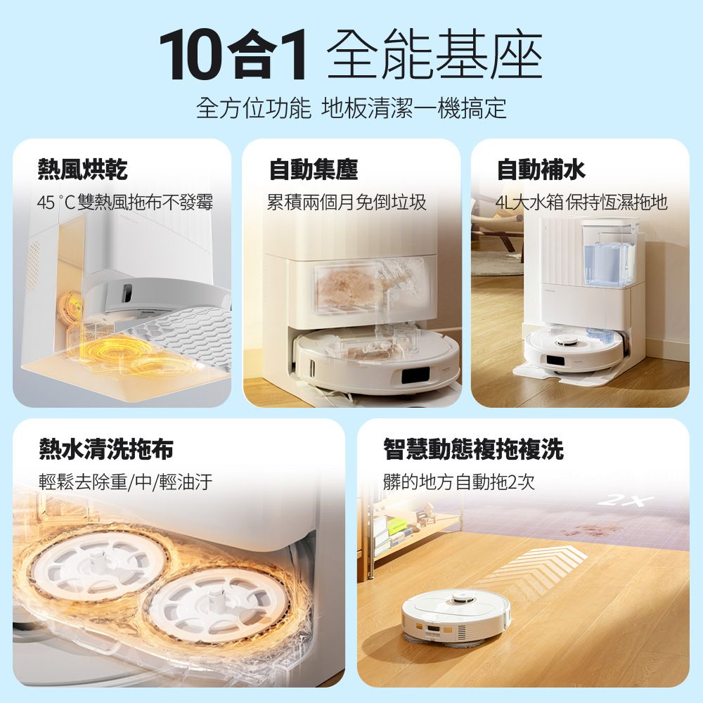 Roborock 石頭科技 Qrevo Pro掃地機器人(60度熱水洗/機械手臂/熱風烘乾/自動集塵/動態複拖複洗)