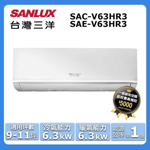 SANLUX 台灣三洋 9-11坪《冷暖型-HR3系列》變頻分離式空調SAC-V63HR3/SAE-V63HR3