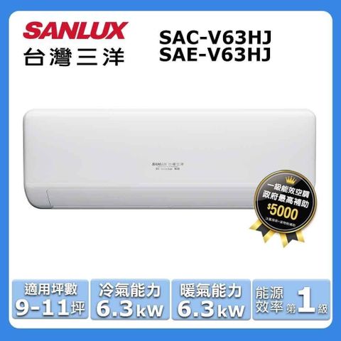 SANLUX 台灣三洋 9-11坪《冷暖型-HJ系列》變頻分離式空調SAC-V63HJ/SAE-V63HJ