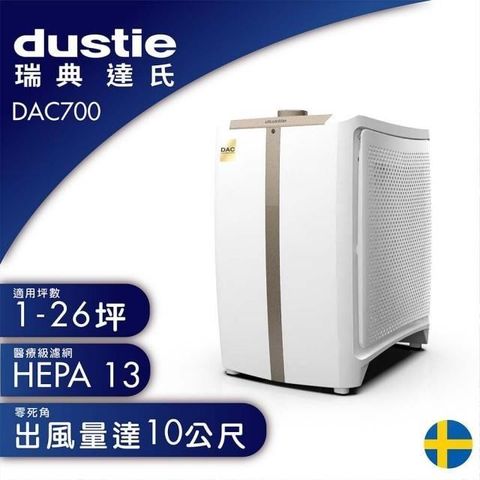 【南紡購物中心】 瑞典 Dustie 達氏 5-24坪 智慧淨化空氣清淨機 (DAC700)-贈活性碳濾網2組