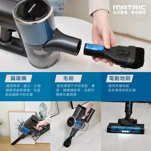MATRIC扁吸嘴毛刷適用角落、窗沿、沙發縫隙深處等環境,快速吸起縫隙中的灰塵適用清理不平坦表面,書架、鍵盤縫隙等,毛刷可清掃灰塵屑屑MATRIC松木家電夢想實現電動地刷適用各種地面有效清理地板灰塵