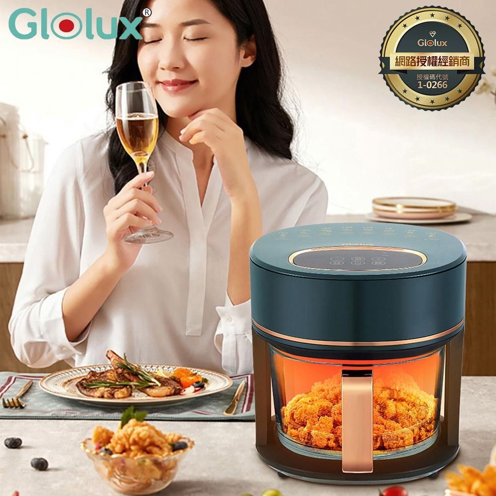  【南紡購物中心】 【Glolux】 3.5L智能觸控式晶鑽玻璃氣炸鍋 -綠金香