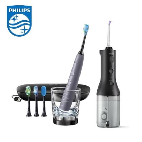 【飛利浦 PHILIPS】鑽石智能音波震動牙刷(HX9924/42) + X型電動沖牙機 (HX3826/33)