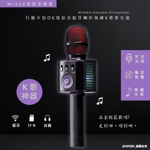 【南紡購物中心】 【WISER精選】行動KTV卡拉OK藍芽喇叭無線麥克風(K歌+炫光)