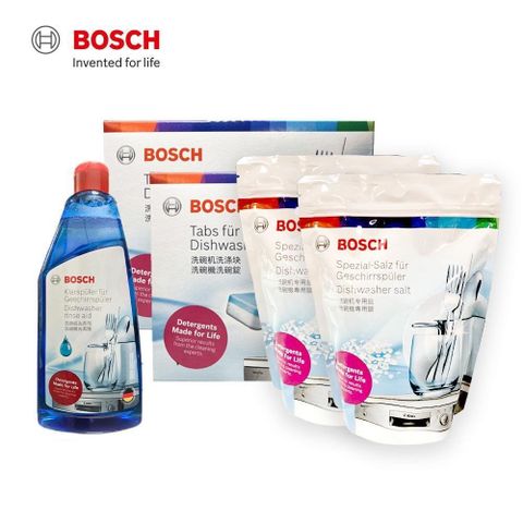 BOSCH 博世 洗碗機清潔劑套餐(洗碗錠2盒+軟化鹽2包+光潔劑1罐)