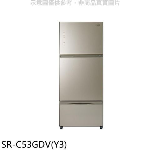 SAMPO 聲寶 【南紡購物中心】 【SR-C53GDV(Y3)】530公升三門變頻玻璃冰箱琉璃金(7-11商品卡100元