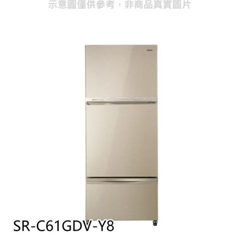【南紡購物中心】 聲寶【SR-C61GDV-Y8】605公升三門變頻琉璃金冰箱