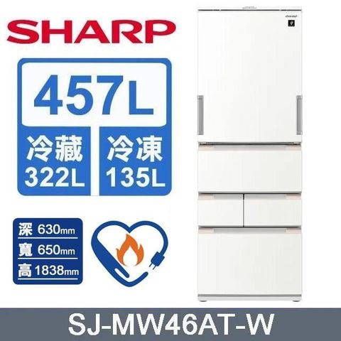 SHARP 夏普 】457L《變頻-五門》AIoT智慧任意門除菌冰箱〈雅典白〉SJ-MW46AT-W