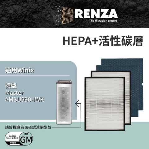 【南紡購物中心】 適用Winix Master 360度 Filter GM 2片HEPA&amp;2片活性碳 空氣清淨機 大坪數