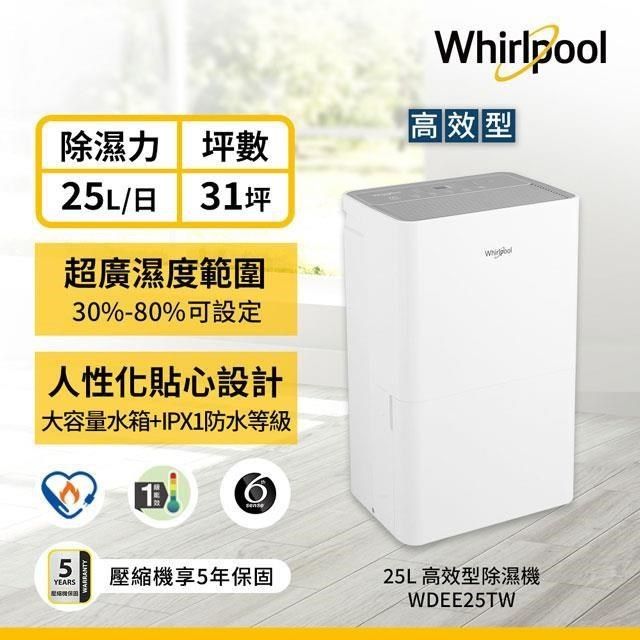 Whirlpool 惠而浦 【南紡購物中心】 美國 25L第六感智能除濕機 WDEE25TW