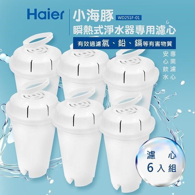 Haier 海爾 【南紡購物中心】  瞬熱式淨水器開飲機專用濾心WD251F-01(小海豚WD252機型專用濾心)-6入組