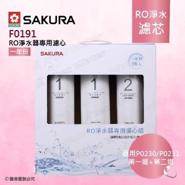 SAKURA 櫻花 【南紡購物中心】 F0191 RO淨水器專用濾心-一年份《3支入》適用P0230/P0231