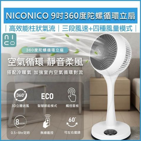 【南紡購物中心】 NICONICO 9吋 360度 微電腦 陀螺循環立扇 靜音 循環扇 NI-GS1120 立扇 電風扇 桌扇 循環扇