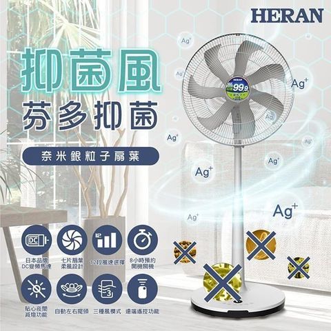 【南紡購物中心】 HERAN 禾聯 16吋DC-奈米銀抑菌電風扇 HDF-16AH76G