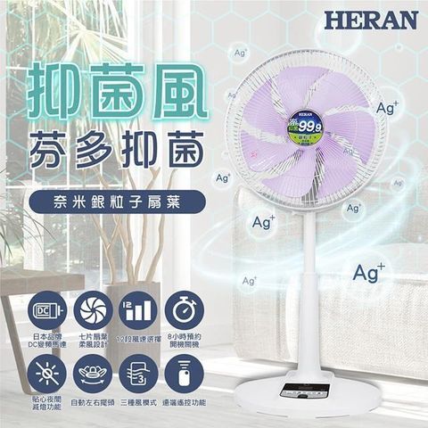 【南紡購物中心】 HERAN 禾聯 14吋DC-奈米銀抑菌電風扇 HDF-14AH73U