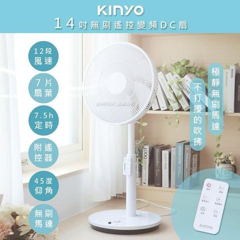 KINYO 【南紡購物中心】 旋風式14吋遙控DC扇/DC風扇/循環扇/立扇(DCF-1410)可遙控無刷變頻/超靜音20-55dB