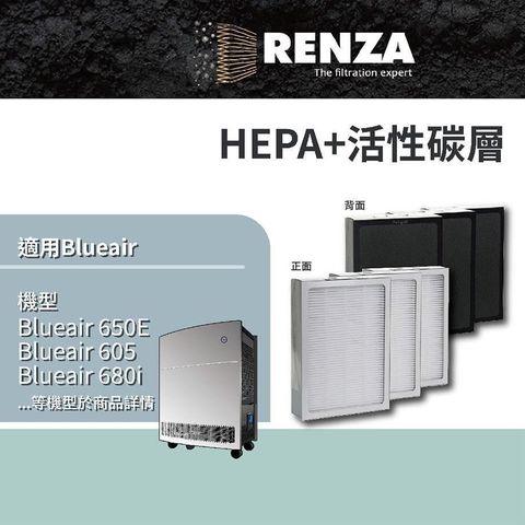 【南紡購物中心】 RENZA濾網 適用Blueair 650e 680i 690i 600 503 SmokeStop Dual Protection HEPA活性碳濾芯 空氣清淨機耗材