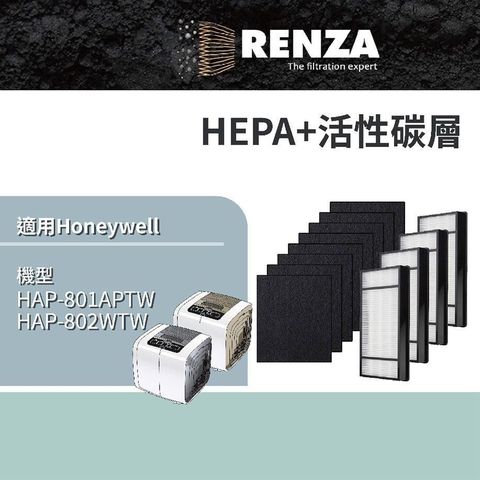 【南紡購物中心】 RENZA濾網 適用Honeywell HAP-801APTW 802 HRF-HX2 E2-AP HEPA活性碳濾心