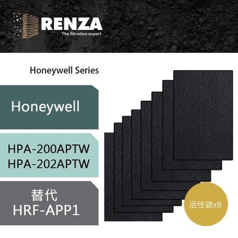 【南紡購物中心】 Renza濾網 適用Honeywell HPA-200APTW 替代HRF-APP1 黑色活性碳濾芯 8片裝