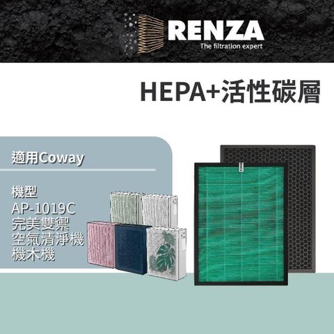 【南紡購物中心】 RENZA適用Coway AP-1019C 積木機 白/粉/綠/海軍藍/龜背葉 完美雙禦空氣清淨機 抗菌HEPA性碳濾網 濾芯