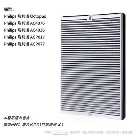 米歐 【南紡購物中心】 抗敏 適用 Philips 飛利浦 AC4016 AC4076 ACP017 ACP077空氣清淨機複合式2合1活性碳 HEPA 濾網 濾心AC4147