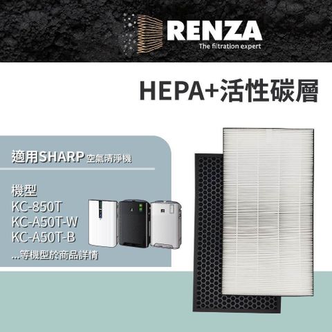 RENZA 【南紡購物中心】 濾網 適用夏普 SHARP KC-850T 空氣清淨機 HEPA+活性碳濾網組 FZ-C100HFE DFE