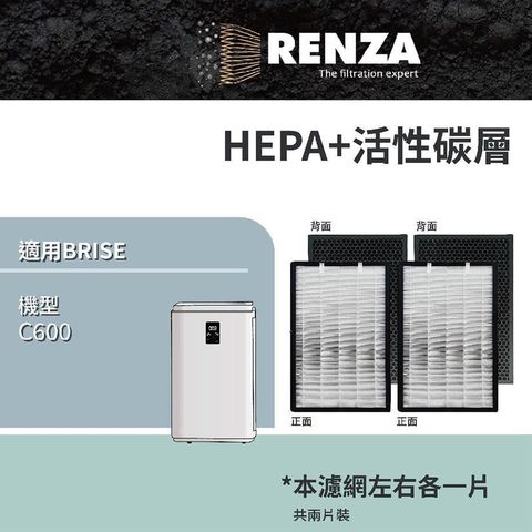 【南紡購物中心】 RENZA濾網 適用 BRISE C600 空氣清淨機 可替代Breathe Odors Combo Pure