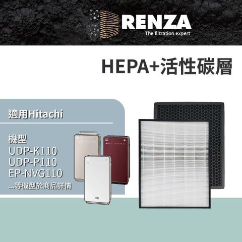 【南紡購物中心】 RENZA濾網 適用 Hitachi 日立UDP-K110 EP-MVG110空氣清淨機 HEPA +活性碳