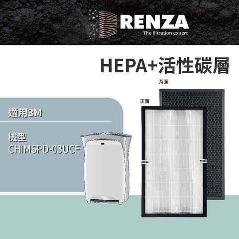 RENZA 【南紡購物中心】 濾網 適用3M CHIMSPD-03UCF FAP03 超濾淨型16坪 HEPA+活性碳