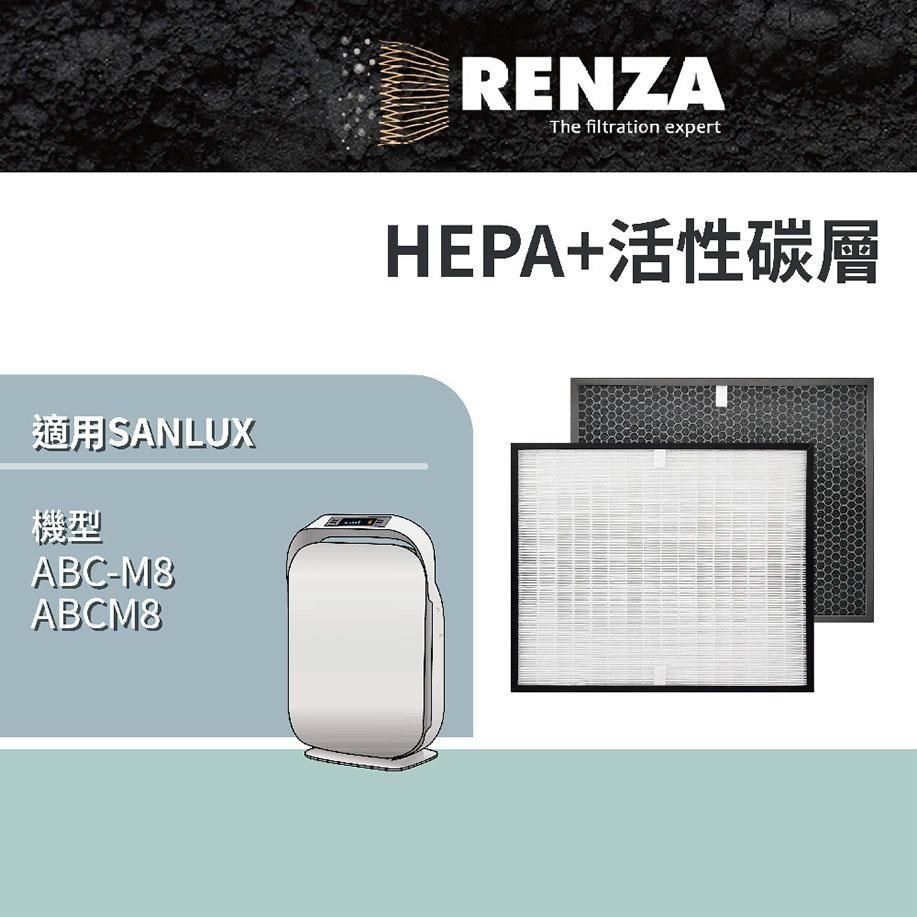 RENZA 【南紡購物中心】 適用SANLUX 台灣三洋 ABC-M8 ABCM8 替代 CAFT-M8HC HEPA+活性碳 濾網組 SANYO