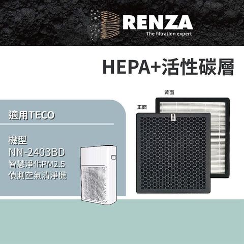 【南紡購物中心】 RENZA濾網 適用TECO 東元NN-2403BD 智慧淨化PM2.5 偵測空氣清淨機 YZAN18 HEPA活性碳