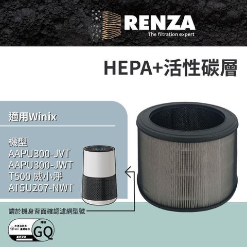 RENZA適用Winix AAPU300 6-10坪空氣清淨機高款 HEPA+活性碳濾網(替代GQ濾網)