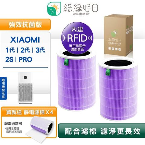 綠綠好日 【南紡購物中心】  RFID抗菌除臭 小米副廠濾芯濾網 1代2代2S Pro 3代 贈過濾綿 雙入組