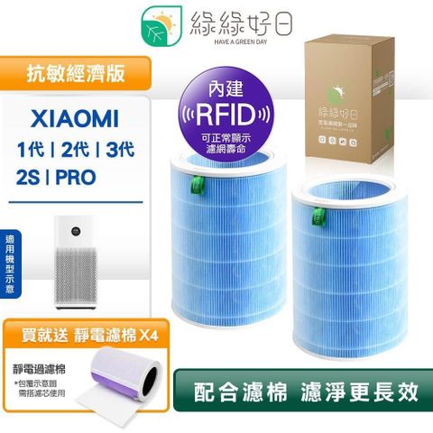 綠綠好日 【南紡購物中心】  RFID經濟除臭 小米副廠濾芯濾網 1代2代2S Pro 3代 贈過濾綿 雙入組