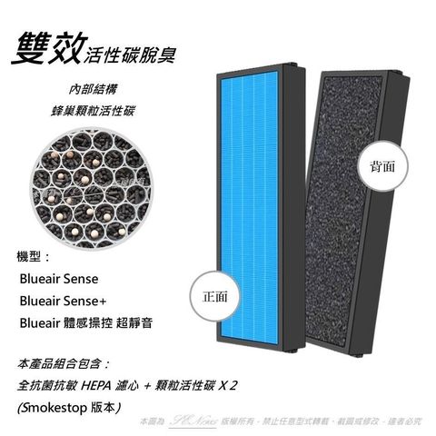 米歐 【南紡購物中心】 抗菌抗敏 適用 Blueair 體感操控 超靜音 SENSE+ 空氣清淨機 Smokestop 活性碳 HEPA